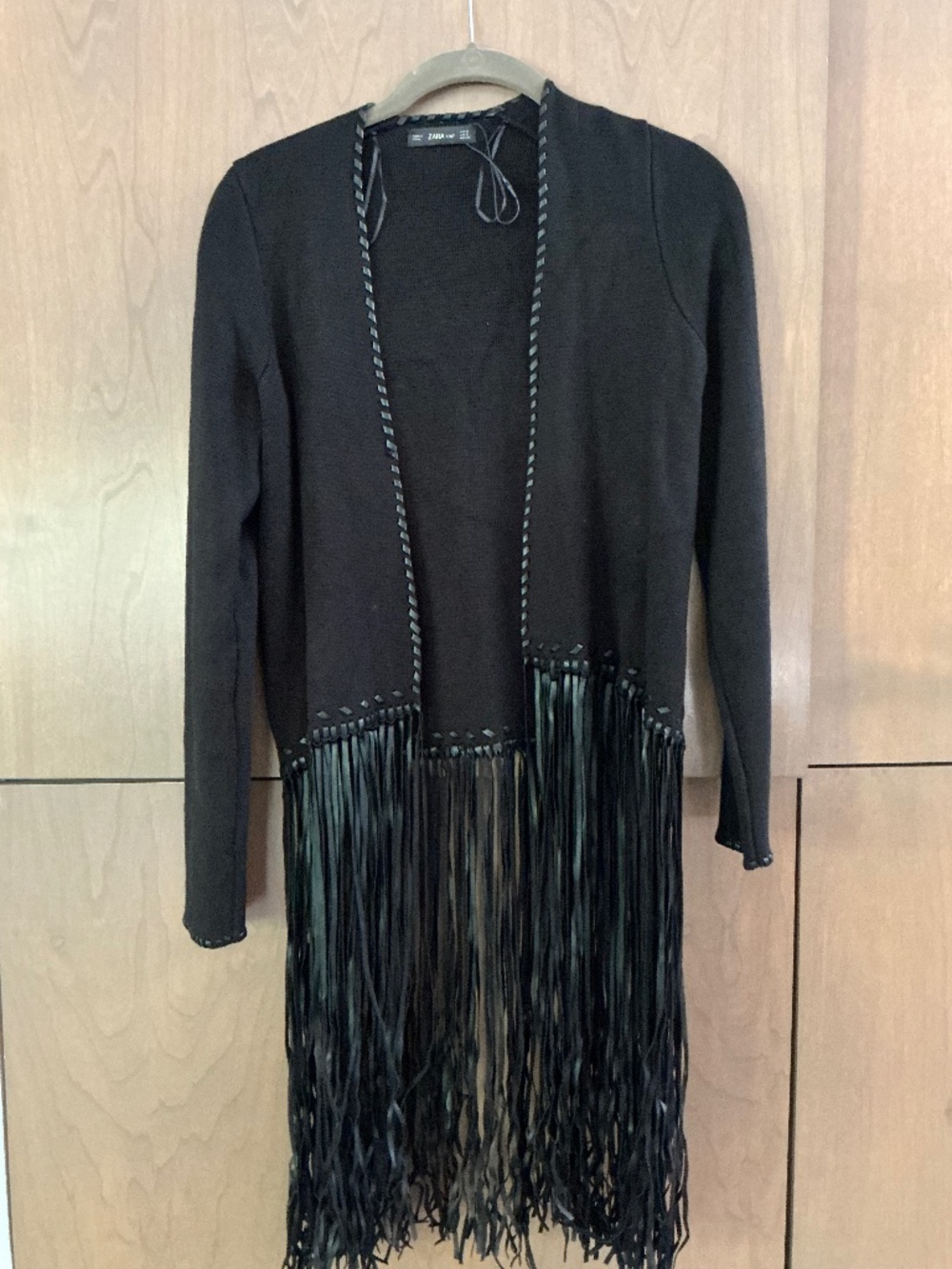 ZARA Black Fringe Cardigan Jacket Long Sleeve Statement Boho